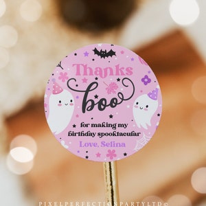Editable Pink Halloween Ghost Birthday Party Favor Tags Cute Ghost Spooky One Two Spooky Favors Spooktacular Halloween Instant Download F4