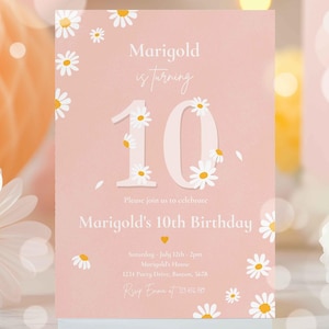 Editable Daisy Birthday Party Invitation Boho Daisy 10th Birthday Invitation Bohemian Daisy Floral Groovy Birthday Party Instant Download BD