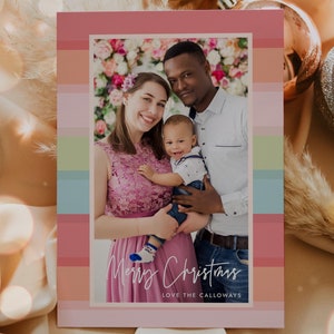 Editable Christmas Photo Card Template Festive Layered Stripe Christmas Photo Card Festive Holiday Stripe Photo Card Instant Download HH8