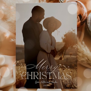 Editable Modern Minimalist Christmas Photo Card Template Simple Calligraphy Script Multiple Pictures Holiday Photo Card Instant Download HH8
