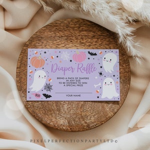 Editable Little Boo Baby Shower Diaper Raffle Ticket Halloween Girl Ghost Baby Shower A Little Boo Is Almost Due Shower Instant Download T4