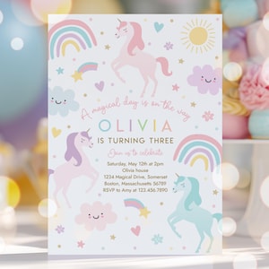 Editable Unicorn Birthday Invitation Magical Pastel Rainbow Unicorn Birthday Party Whimsical Fairytale Unicorn Party Instant Download UY6