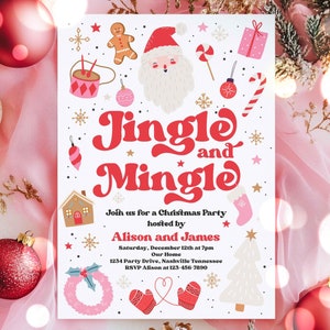 Editable Jingle And Mingle Christmas Party Invitation Jingle And Mingle Holiday Party Invitation Santa Christmas Party Instant Download HHY