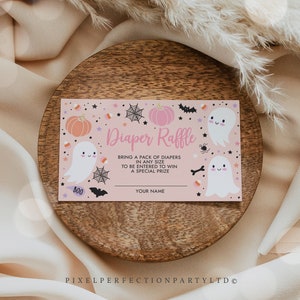 Editable Little Boo Baby Shower Diaper Raffle Ticket Halloween Girl Ghost Baby Shower A Little Boo Is Almost Due Shower Instant Download T3