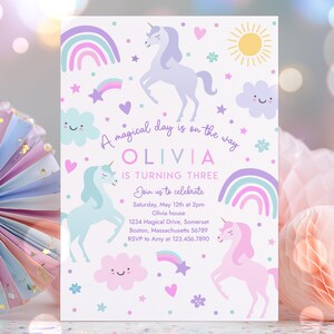 Editable Unicorn Birthday Invitation Magical Pastel Rainbow Unicorn Birthday Party Whimsical Fairytale Unicorn Party Instant Download UY5
