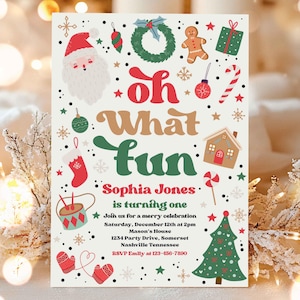 Editable Christmas Birthday Invitation Oh What Fun Christmas Birthday Party Red And Green Christmas Birthday Party Instant Download HHE