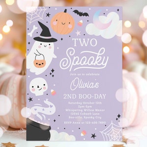 Editable Two Spooky Halloween Ghost 2nd Birthday Party Invitation Boho Groovy Ghost Halloween Birthday Party Invite Instant Download 42A