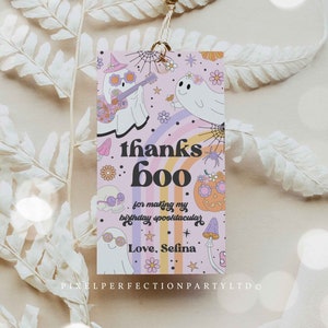 Editable Spooky Halloween Ghost Birthday Luggage Favor Tags Retro ...