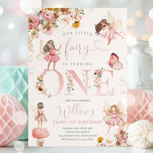 Editable Fairy Birthday Invitation Whimsical Wildflower Fairy 1st Birthday Magical Floral Fairy Garden Birthday Instant Download Editable WF
