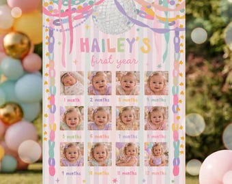 1st Birthday Photo Board Fun To Be One Whimsical Party For A Girl Garland Pastel Rainbow My First Year Board Digital Download U71