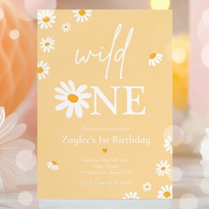 Editable Daisy Birthday Party Invitation Boho Daisy Wild One 1st Birthday Bohemian Daisy Floral Groovy Party Instant Download NHT