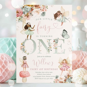 Editable Fairy Birthday Invitation Whimsical Wildflower Fairy 1st Birthday Magical Floral Fairy Garden Birthday Instant Download Editable WF