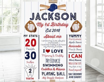 Baseball 1st Birthday Poster Baseball Birthday Milestone Poster Red White And Blue Baseball Birthday Instant Download Editable File PDF 4U