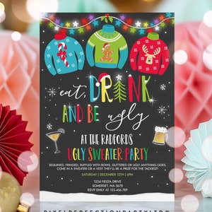 Ugly Sweater Party Invitation Christmas Ugly Sweater Invitation Eat Drink And Be Ugly Sweater Party Invite Instant Editable File Corjl I1