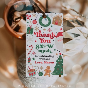 Editable Christmas Birthday Party Luggage Favor Tags Oh What Fun Christmas Birthday Party Red & Green Christmas Party Instant Download HHE