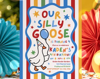 Editable Silly Goose Birthday Party Invitation Colorful Our Silly Goose Boy Any Age Birthday Party Instant Download CT1