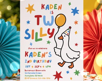 Editable Two Silly Goose 2nd Birthday Party Invitation Colorful Silly Goose Boy 2nd Birthday Party Instant Download CT1