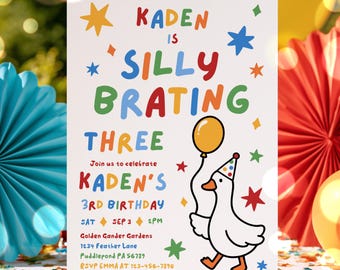 Editable Silly Goose Birthday Party Invitation Silly-Brating Colorful Silly Goose Boy Any Age Birthday Party Instant Download CT1