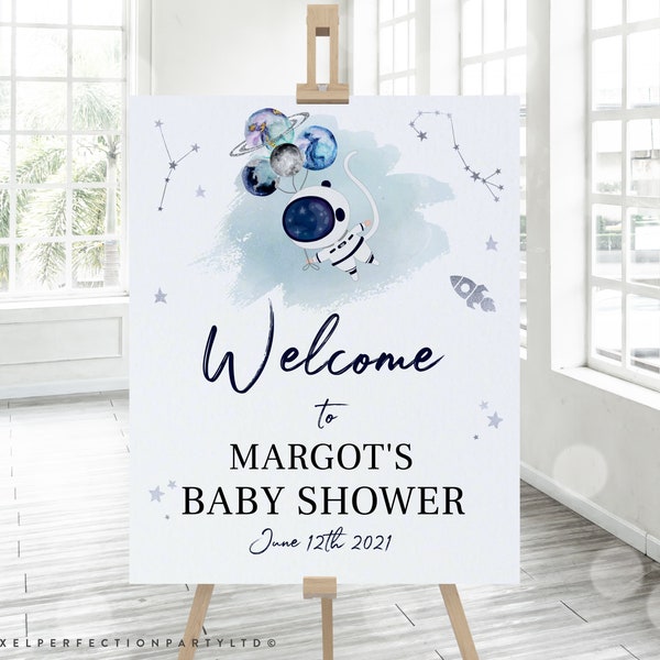 Editable Outer Space Baby Shower Welcome Sign Space Baby Shower Decor Astronaut Rocket Solar System Baby Shower Instant Download LM