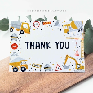 Editable Construction Fold Over Thank You Card Dump Truck Digger Excavator Construction Birthday Party Folded Thank You Instant Download AC