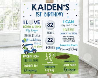 Editable Golf Birthday Milestone Sign Poster Hole In One Golf 1st Birthday Stats Sign Golfing Golf Par-tee Decorations Instant Download GM