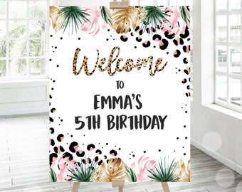 Editable Leopard Print Party Welcome Sign Jungle Birthday Party Welcome Sign Wild Child Leopard Print Jungle Birthday Instant Download GY