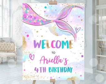 Editable Mermaid Welcome Sign Mermaid Birthday Party Welcome Sign Whimsical Mermaid Under The Sea Birthday Sign Favors Instant Download UH