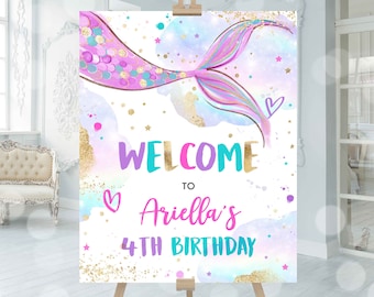 Editable Mermaid Welcome Sign Mermaid Birthday Party Welcome Sign Whimsical Mermaid Under The Sea Birthday Sign Favors Instant Download UH