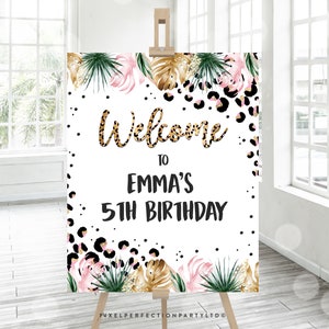 Editable Leopard Print Party Welcome Sign Jungle Birthday Party Welcome Sign Wild Child Leopard Print Jungle Birthday Instant Download GY