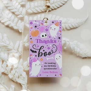 Editable Purple Halloween Ghost Birthday Party Favor Tags Cute Ghost Spooky One Two Spooky Favors Spooktacular Halloween Instant Download L1