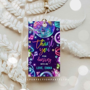 Editable Dance Party Luggage Favor Tags Neon Glow Dance Party Favors Neon Glow Dance Disco Party Neon Disco Dance Party Instant Download U6