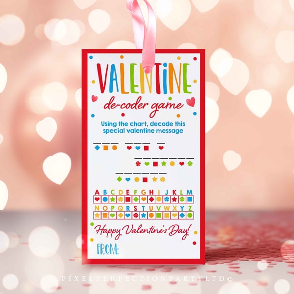 Editable Valentine Decode Secret Message Gift Tag Valentine's Day Game Gift Tag Valentine Classroom School Non-Candy Tag Instant Download VL