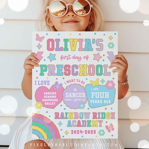 Editable First Day of Preschool Sign Printable First Day Of Preschool Sign Poster Girl 2024 First Day Of School Sign Instant Download GI8