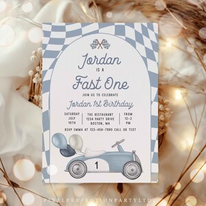 Editable Fast One Birthday Party Invitation Vintage Race Car Fast One Birthday Party Fast One Boy Race Car 1st Birthday Instant Download RC3