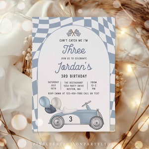 Editable Can’t catch Me I’m Three Race Car Birthday Party Invitation Vintage Race Car 3rd Birthday Boy Racer Party Instant Download RC3