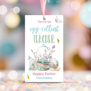 Editable Easter Teachers Apprication Gift Tag You're An Egg-Cellent Teacher Tag Easter Appreciation Tag Friend Neighbour Instant Download AH