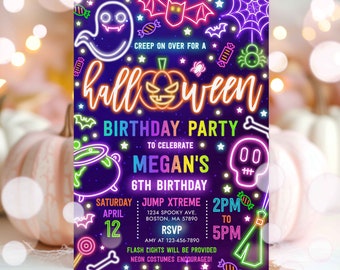 Editable Glow In The Dark Halloween Birthday Party Invitation Neon Halloween Birthday Glow Halloween Spooktacular Party Instant Download T6Y