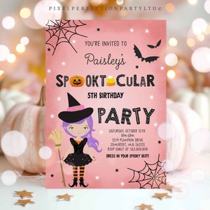Halloween Birthday Invitation Girl Witch Halloween Birthday Party Spooktacular Birthday Halloween Costume Party Instant Download File HG