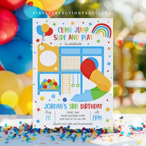 Editable Playground Birthday Party Invitation Boy Jungle Gym Party Indoor Playground Soft Play Bounce & Jump Party Instant Download FT2
