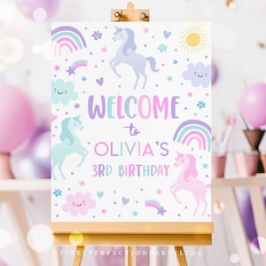 Editable Unicorn Birthday Welcome Sign Magical Pastel Rainbow Unicorn Birthday Party Whimsical Fairytale Unicorn Party Instant Download UY5