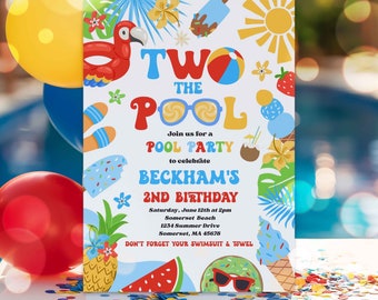 Editable Two The Pool 2nd Birthday Pool Party Invitation Tropical Summer Splish SplasH Pool Party Invitation Instant Download SQ9