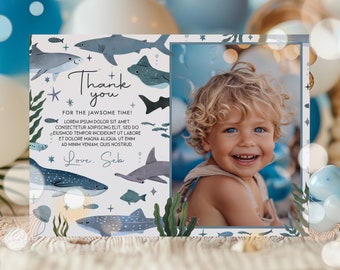 Editable Shark Birthday Party Thank You Card Shark Under the Sea Birthday Party Sea Life Birthday Party Decorations Instant Download JB