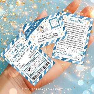 Editable Mini Tooth Fairy Letter Kit Blue Mini Tooth Fairy Letter Set Lost Tooth Letter Receipt Certificate And Envelope Instant Download 4O