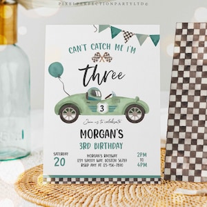 Editable Race Car 3rd Birthday Invitation Can’t catch Me I’m Three Race Car 3rd Birthday Party Instant Download E43