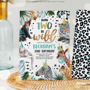 Editable Born To be Wild Safari Animals 2nd Birthday Party Invitation Animal Print Jungle Wild Party Animal 2nd Birthday Instant Download W3