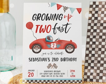 Editable Two Fast Birthday Invitation Two Fast Boy Race Car 2nd Birthday Party Invite Growing Up Two Fast Race Car Party Instant Download VR