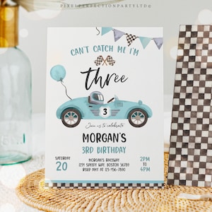 Editable Race Car 3rd Birthday Invitation Can’t catch Me I’m Three Race Car 3rd Birthday Party Instant Download E5