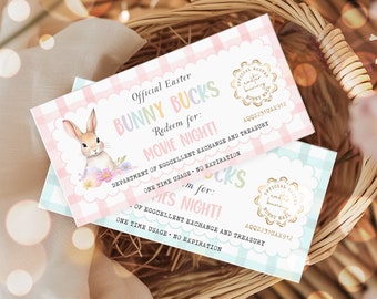 Editable Easter Bunny Bucks Easter Egg Hunt Coupons Easter Egg Filler Coupons Easter Basket Personalized Money Coupons Instant Download 2Q