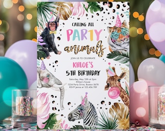 Editable Party Animals Birthday Invitation Leopard Print Safari Animals Birthday Party Invitation Leopard Print Birthday Party Download DL