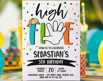 Editable High Five Birthday Party Invitation Hi Five 5th Birthday Party Boys 5th Birthday Party Hi 5 Fifth Birthday Instant Download HF